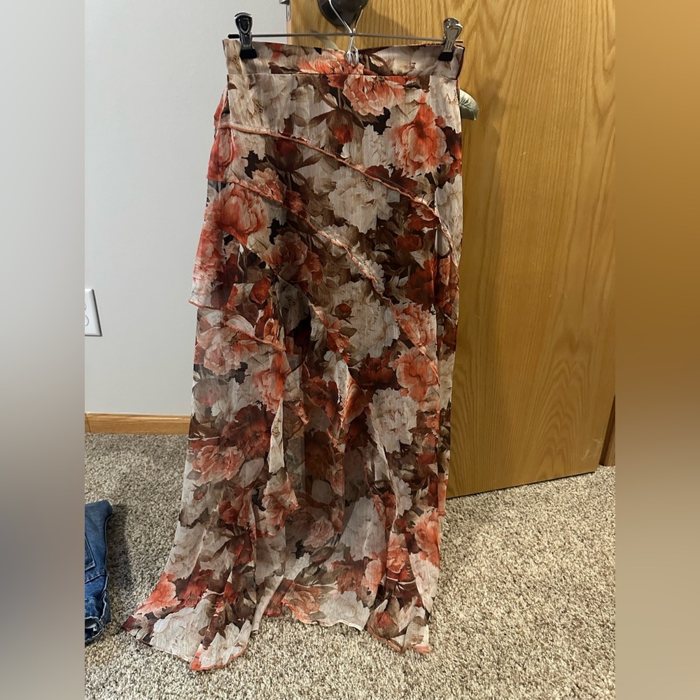 Bohme Pink and Brown Tiered Maxi Skirt